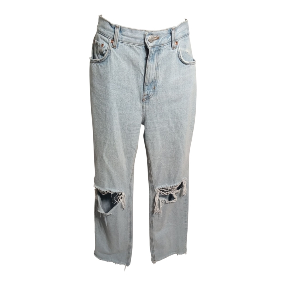 Pull&Bear Light Wash Hole-Knee Raw Hem Straight Leg Jeans Women’s US 8
